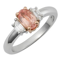 Unheated Padparadscha Sapphire Gemstone 1.00 cts in Platinum Ring w 18KRG & Dia