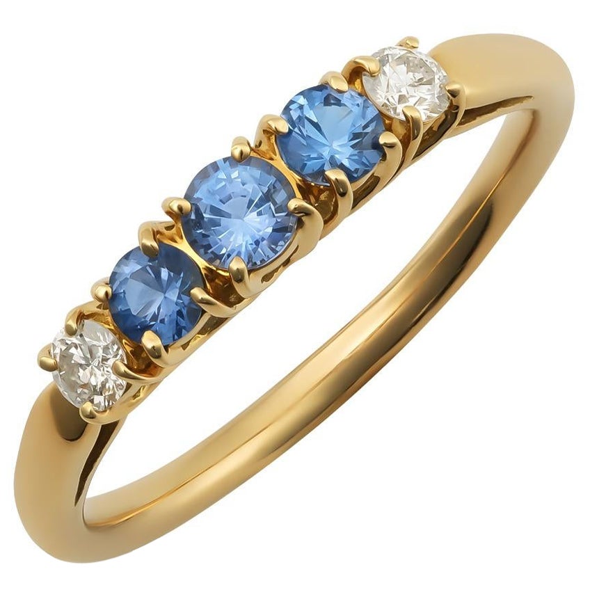 Natural Blue Sapphire Gemstones 0.42 carats in 18K Yellow Gold Ring w Diamonds