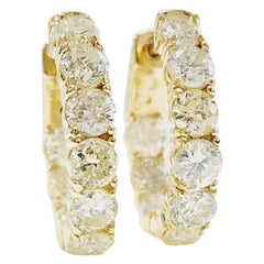 4.62 Carat Natural Diamond Hoops Earrings 14 Karat Yellow Gold