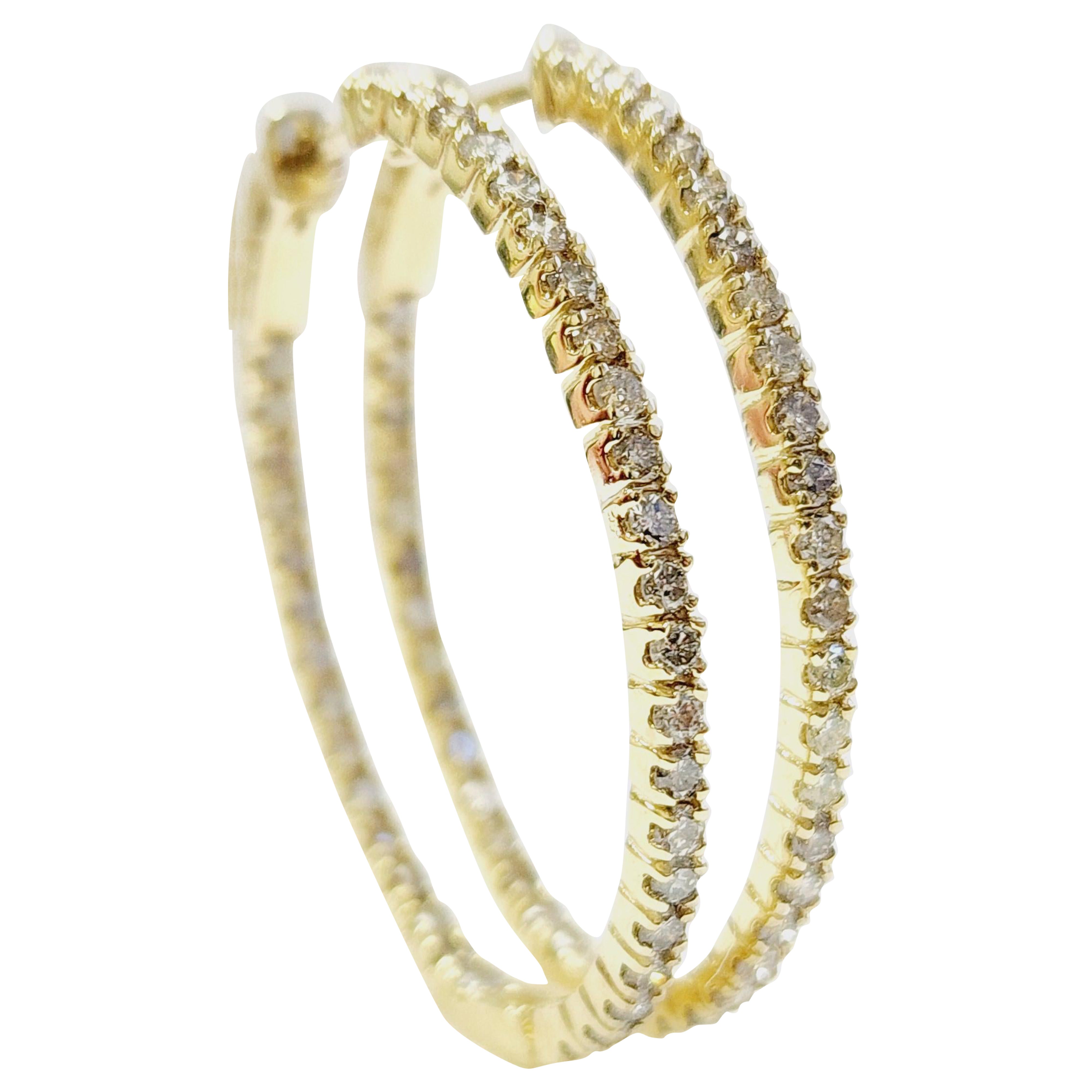 Pendientes Aros Ovalados Diamante 1,73 Quilates Oro Amarillo 14 Kilates