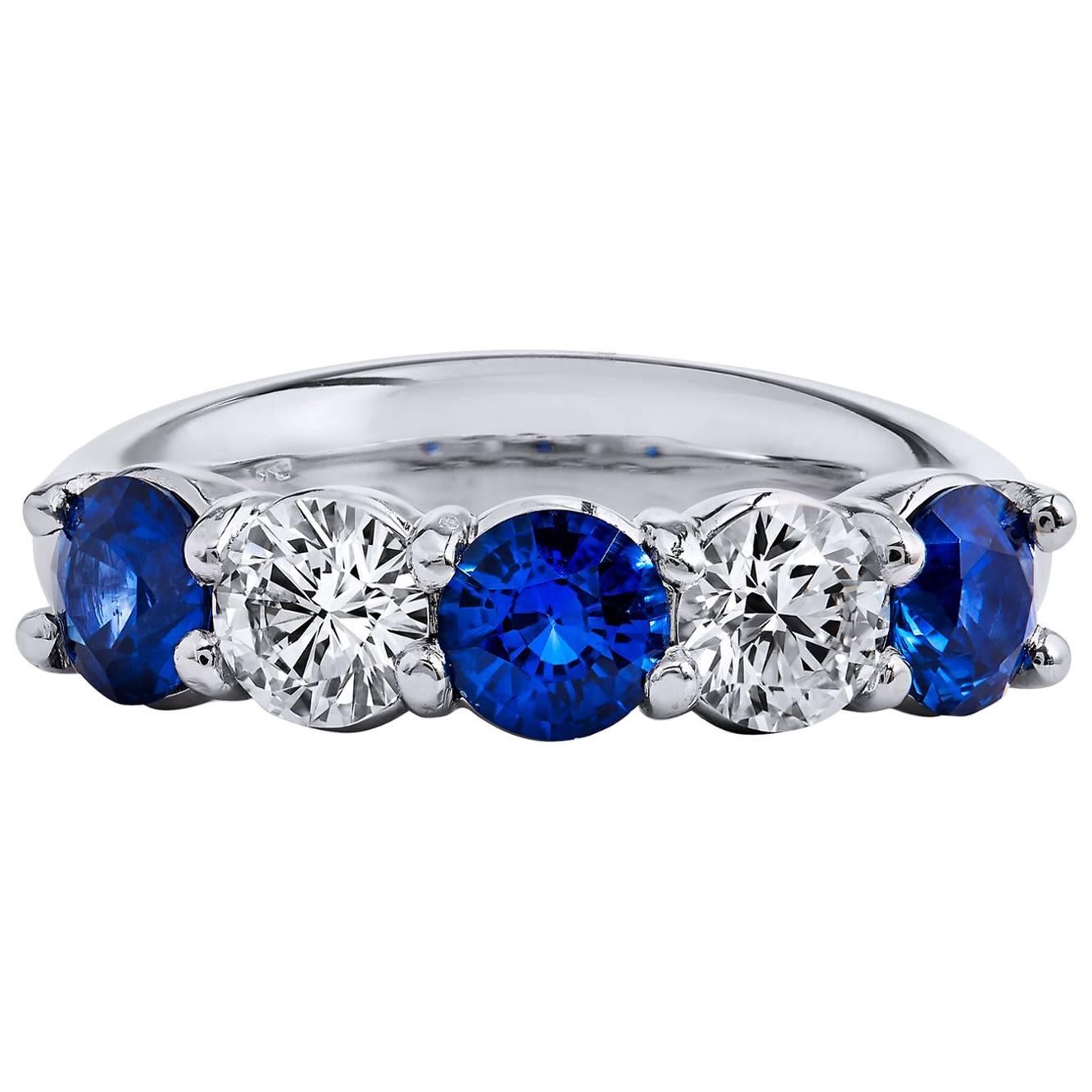 H & H 1.48 Carat Blue Sapphire and 0.70 Carat Diamond Band Ring