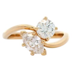 Alexander Beverly Hills GIA 1,26ct Diamante rotondo e Marquise Toi Et Moi Anello 18k