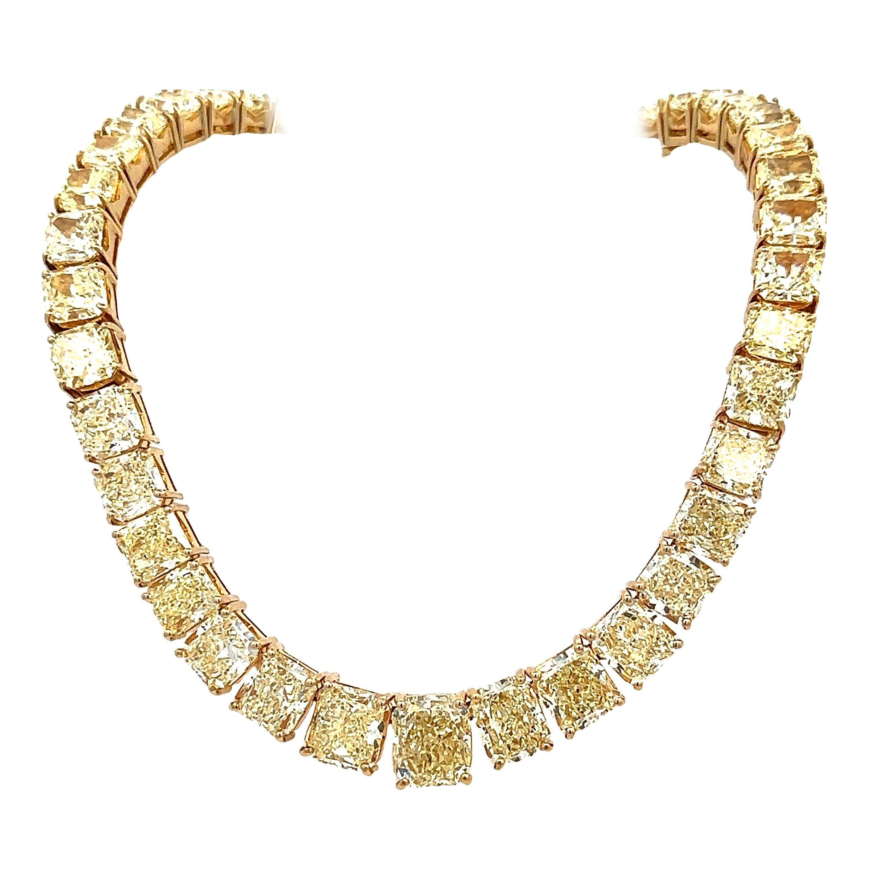 Alexander Beverly Hills GIA 116,80 Karat Gelber Diamant Tennis Riviera Halskette 18k im Angebot