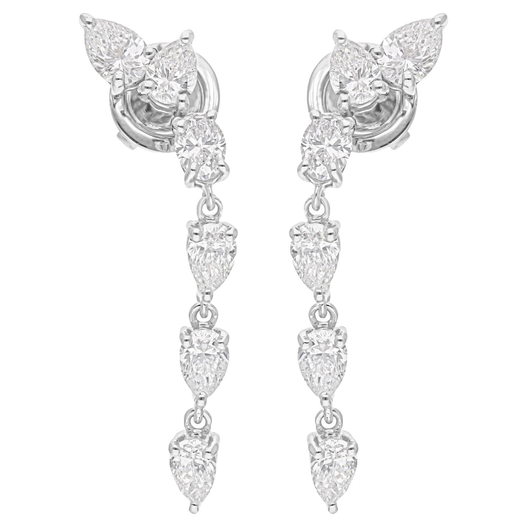 2.33 Carat SI/H Pear Oval Brilliant Cut Diamond Dangle Earrings 14k White Gold