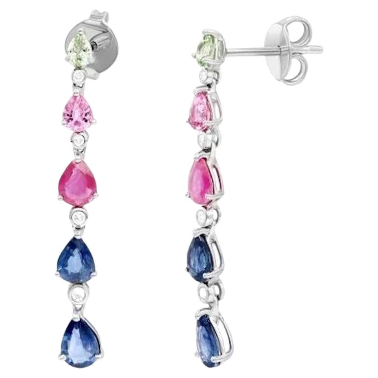 Impresionante zafiro rosa rubí  Pendientes Colgantes de Oro Blanco 14K con Diamantes para Ella