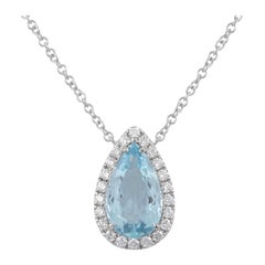 Alexander Beverly Hills 3.96ct Aquamarine Pear Pendant Necklace 18k White Gold
