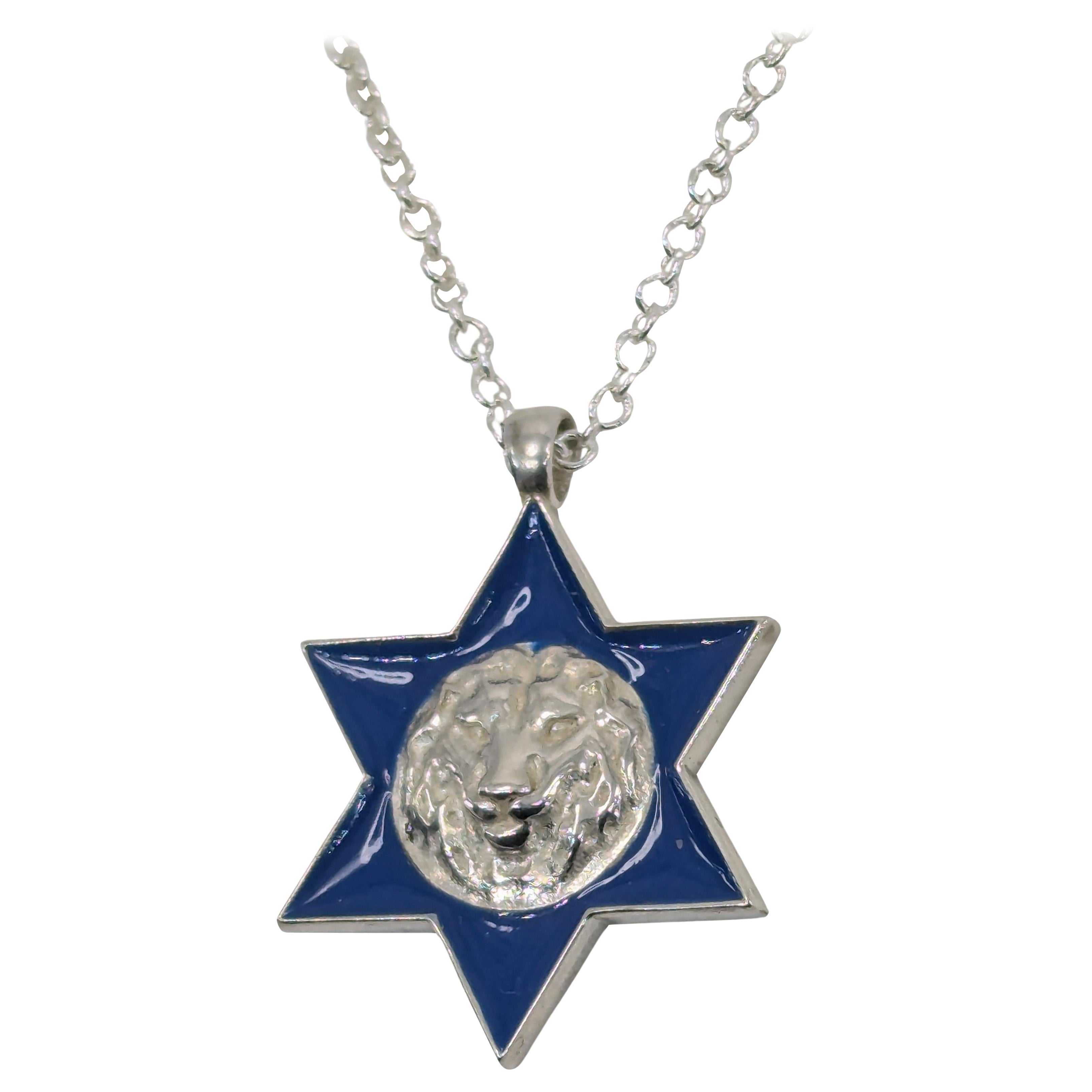 Pendentif en argent Lion de Juda Étoile de David