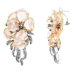 Boucles d'oreilles Chic Quartz Rose Saphir Jaune Grenat Diamant Or Blanc 14K pour Elle