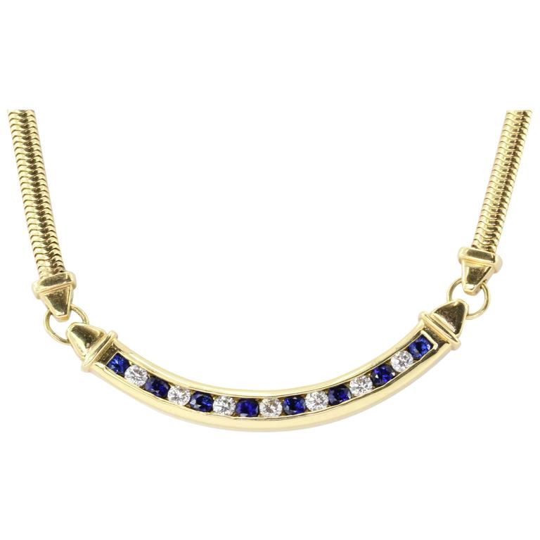 Tiffany and Co. Diamond Sapphire Gold Choker Necklace at 1stDibs