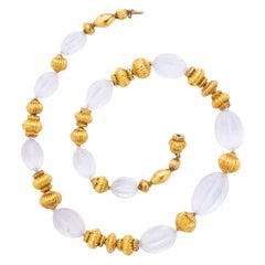 Carved Rock Crystal and Gold Leaf 'Lantern' Bead Necklace