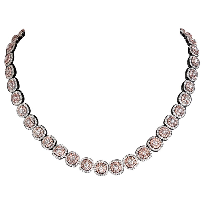 IGI Certified 18.14ctw Round Fancy Pink Diamond Necklace 18K Rose & White Gold For Sale