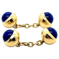 Gemelli d'epoca Cartier in oro giallo 18 carati con catena di Lapislazzuli