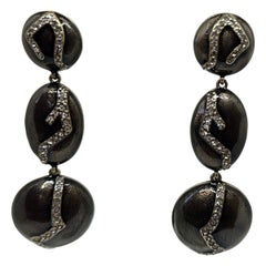 Oscar de la Renta Runway Dangle Earrings Gunmetal Grey Enamel Haute Couture