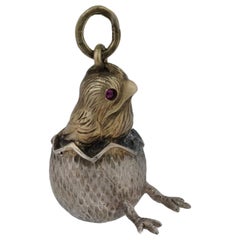 Ruby Chick In Easter Egg Pendant Necklace Charm Silver Albert Holmstrom Russian