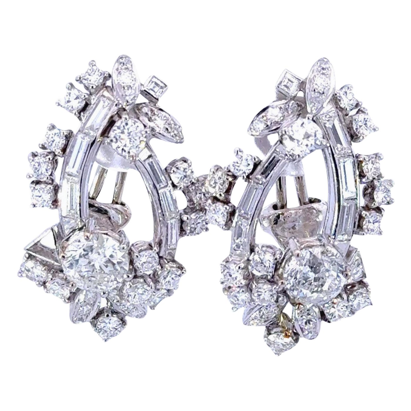 5 Carat Old European Cut Diamond and 2 Carat Center Diamond Drop Earring