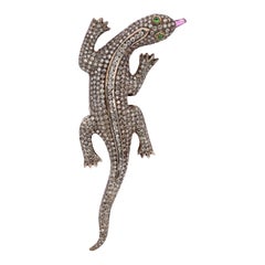 Épingle en or 18 carats avec diamant lézard et pierres précieuses multiples de 5,6 carats