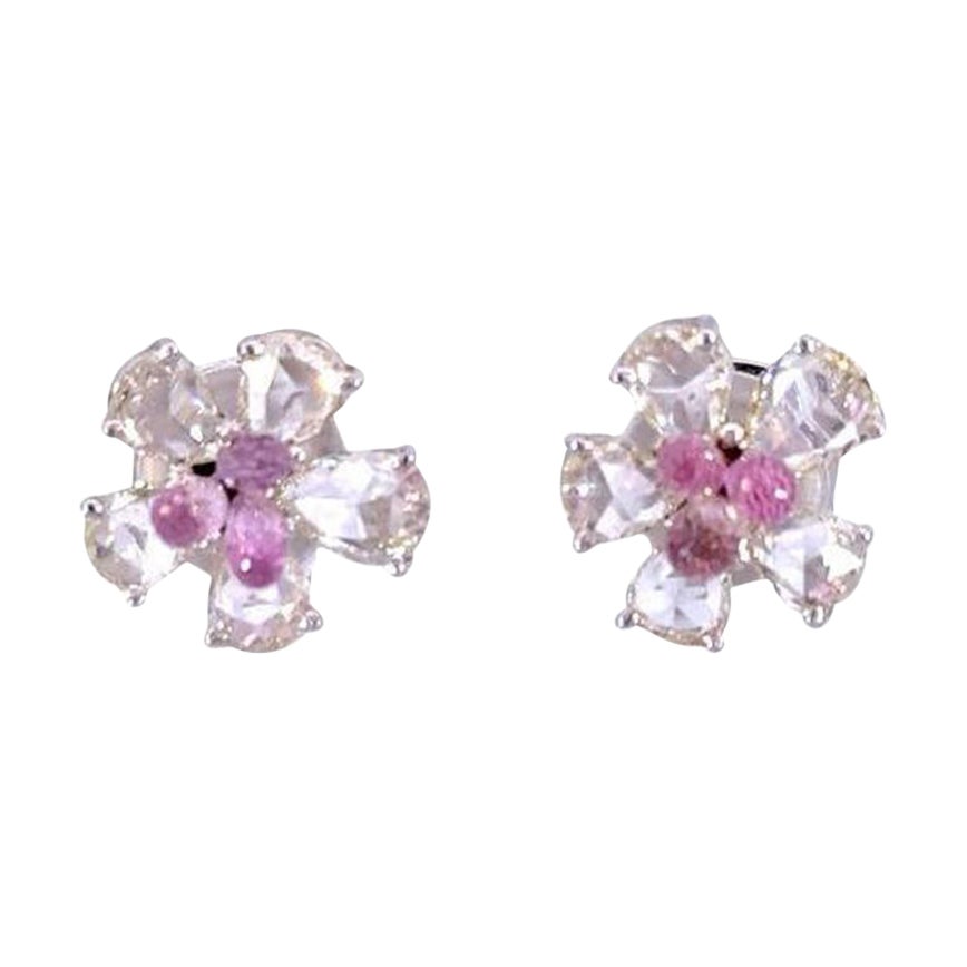 2 Carat Pink Tourmaline 2.38 Carat Rose Cut Diamond Studs