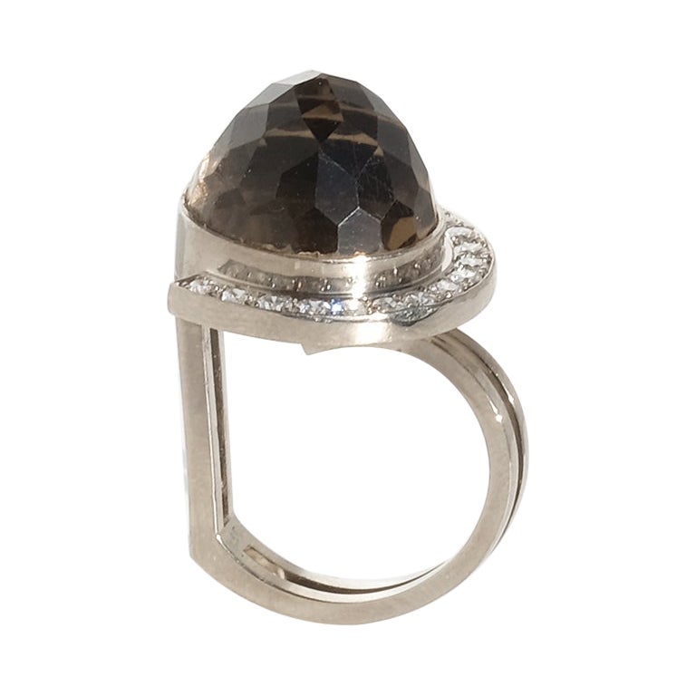 18K White Gold, Smoky Quartz and Diamonds Ring by Swedish Master Rey Urban