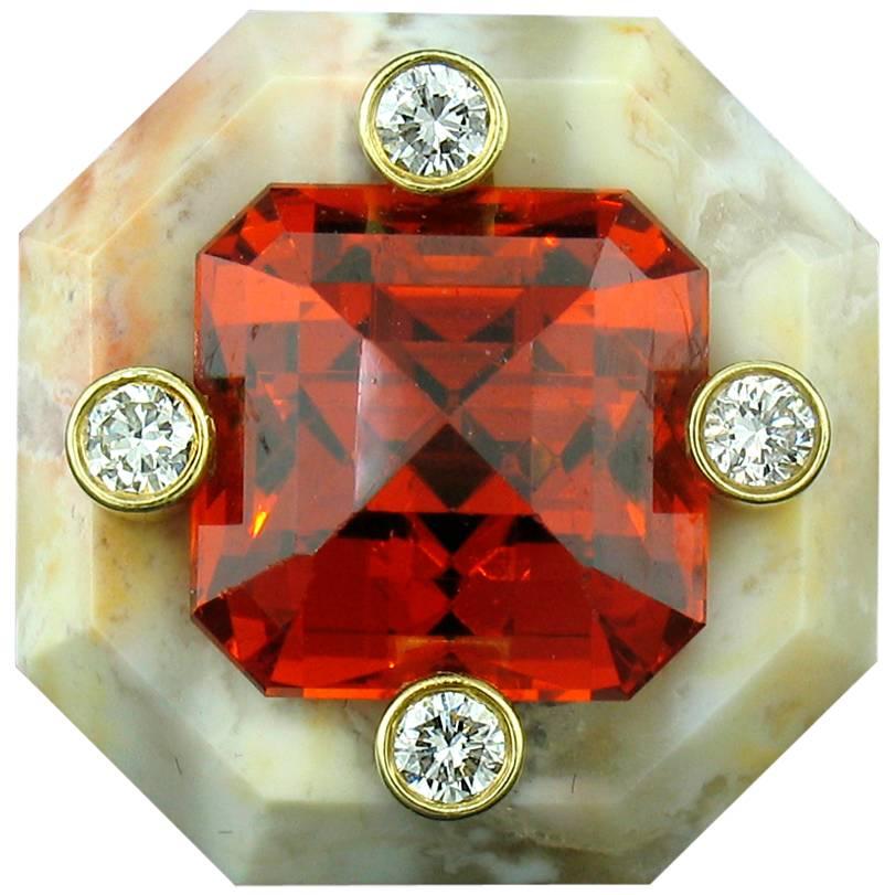 Nicholas Varney 15.55 Carat Spessartite Duo Diamond Gold  Ring For Sale