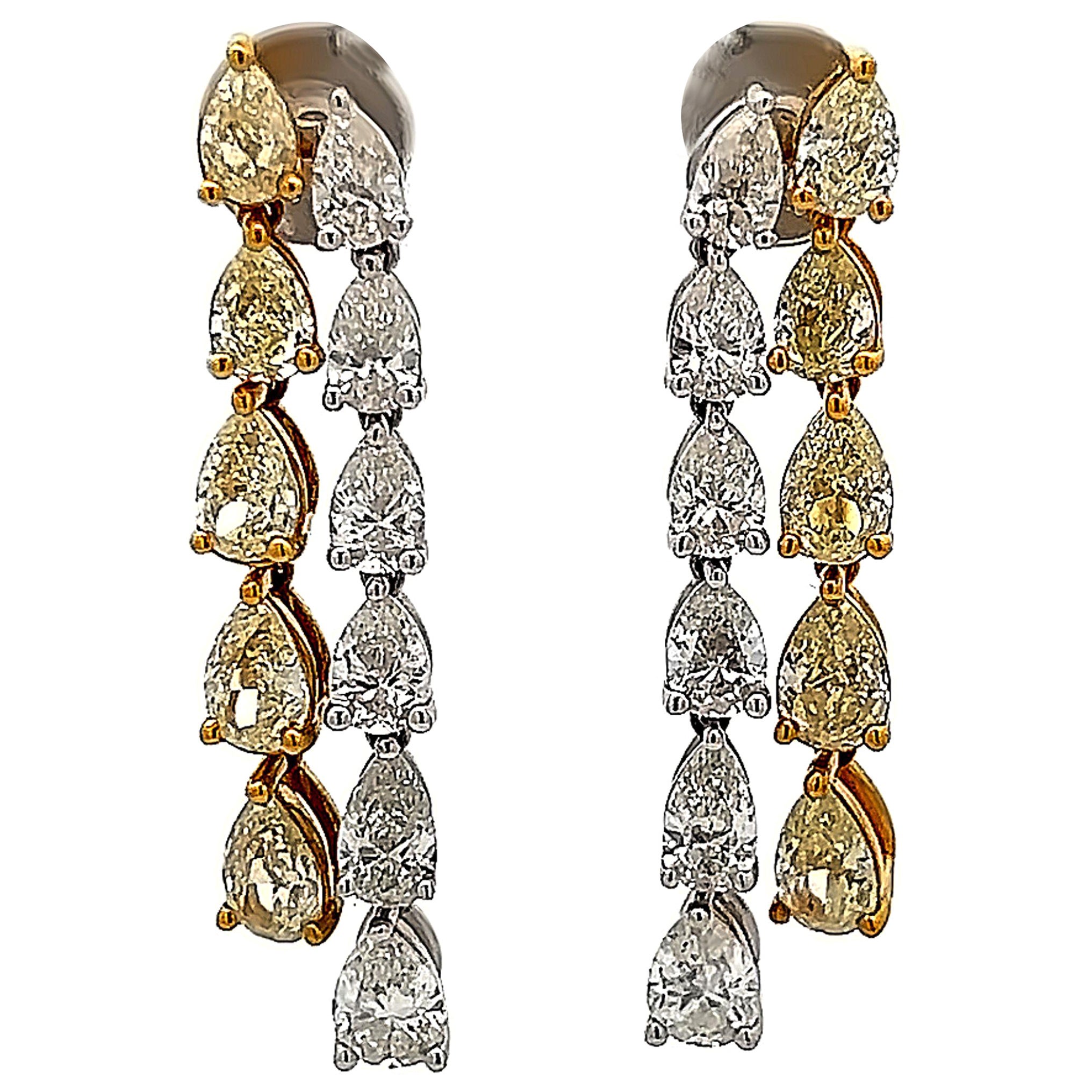 Alexander Beverly Hills 7.34ct Fancy Yellow & White Diamond Drop Earrings 18k For Sale