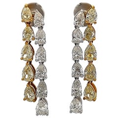 Alexander Beverly Hills, boucles d'oreilles pendantes en or 18 carats avec diamants jaunes et blancs de 7,34 carats