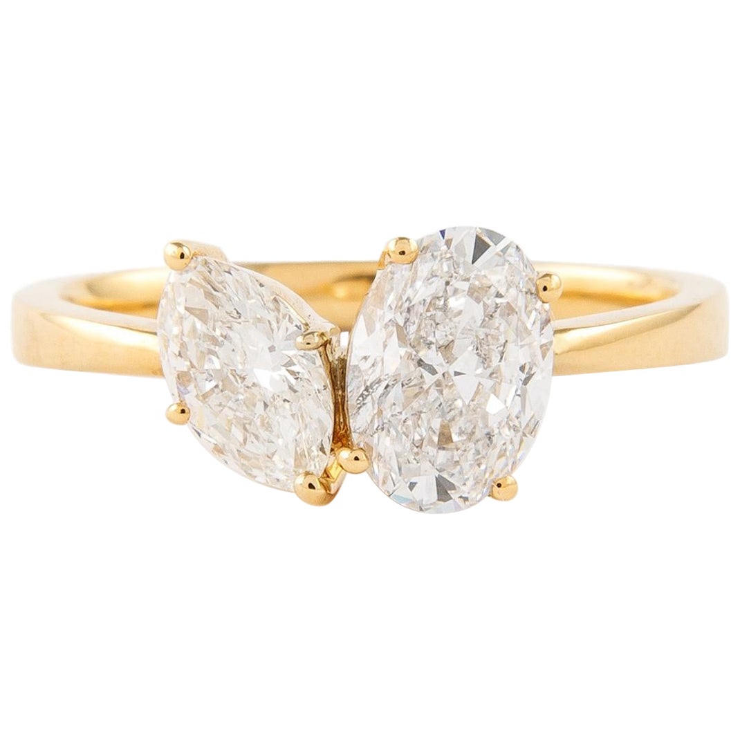 Alexander Beverly Hills 1.43ct Oval & Marquise Diamond Toi Et Moi Ring 18k For Sale
