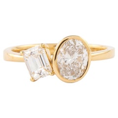 Alexander Beverly Hills 1,50ct Oval & Smaragd Diamant Toi Et Moi Ring 18k Gelb