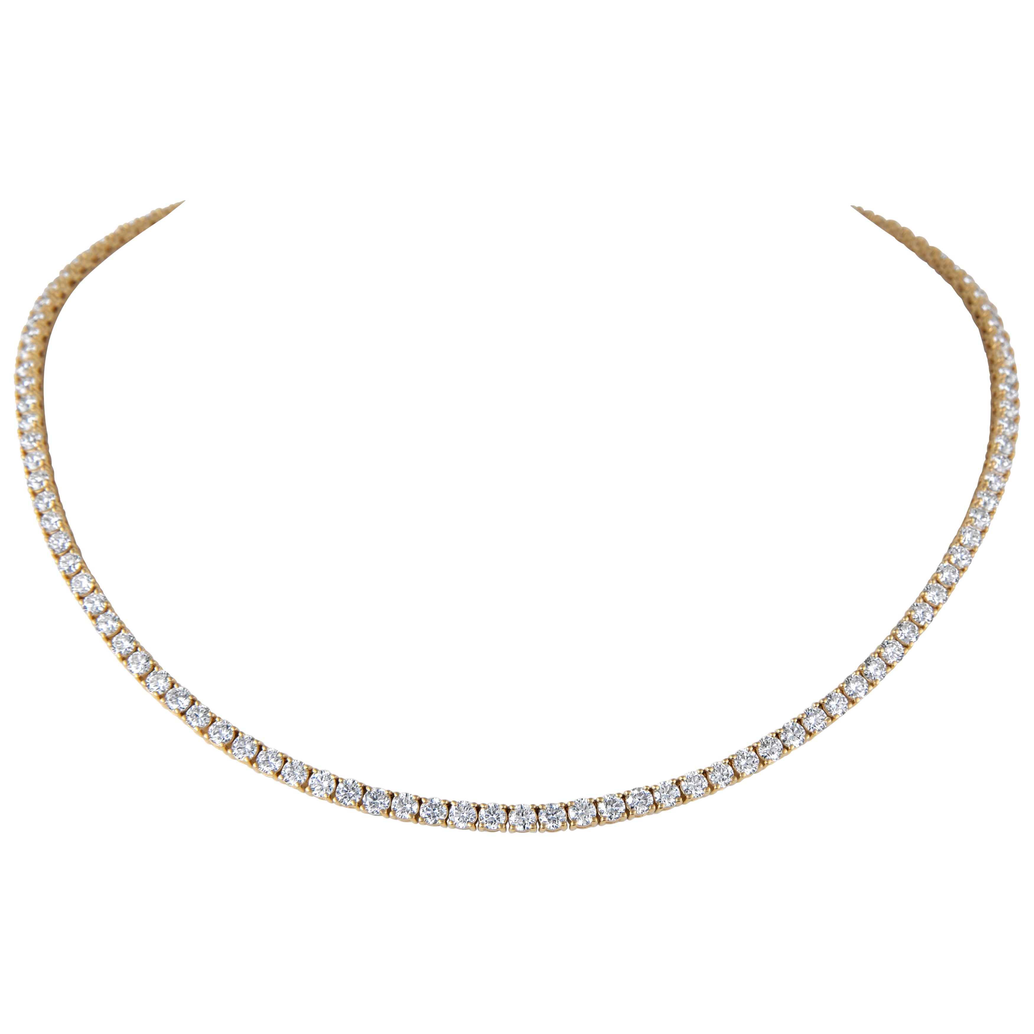 Alexander Beverly Hills Collier Tennis 14.95ct Diamond Yellow Gold 18k 16.5in en vente