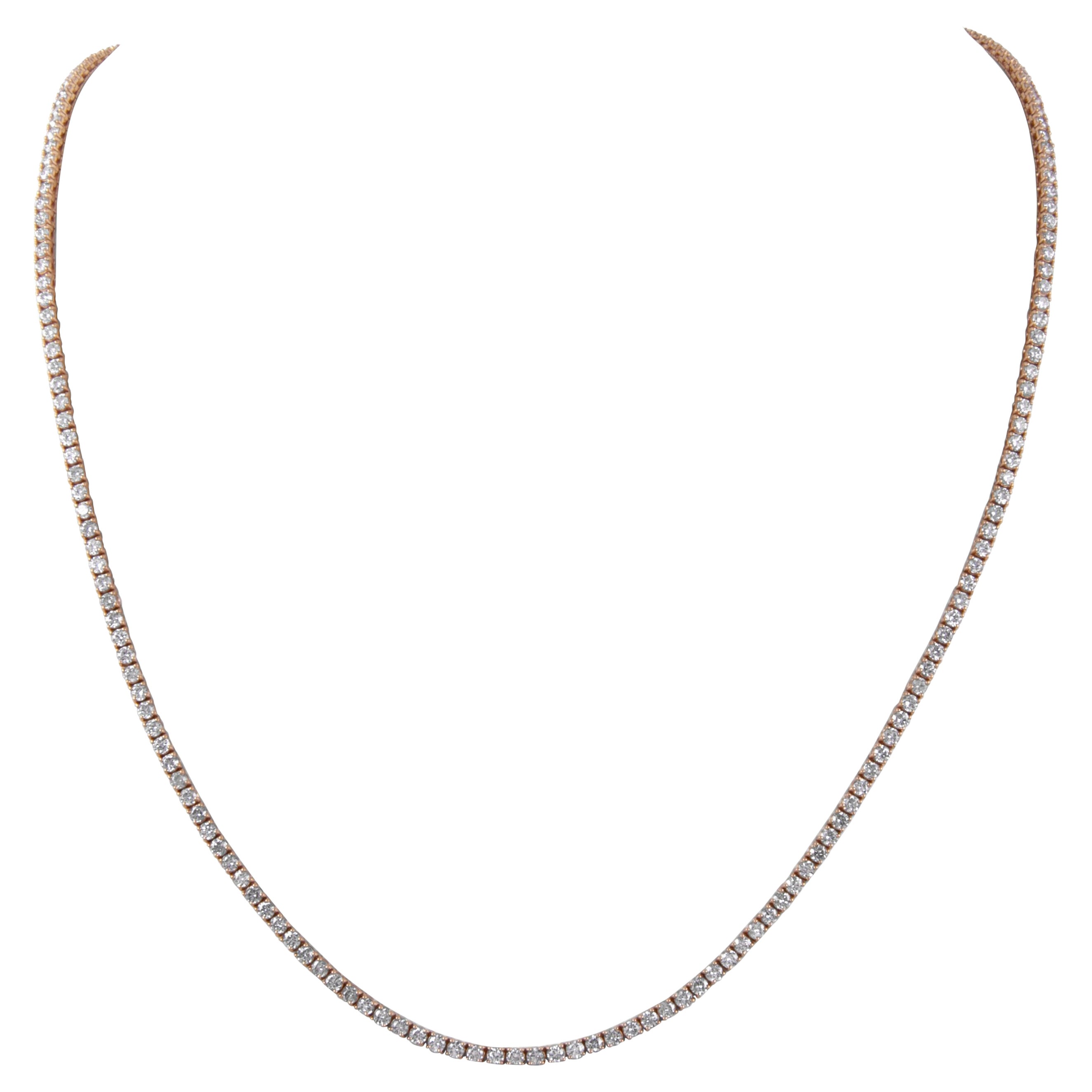 Alexander Beverly Hills 13.95ct Round Diamond Tennis Necklace Rose Gold 24in For Sale