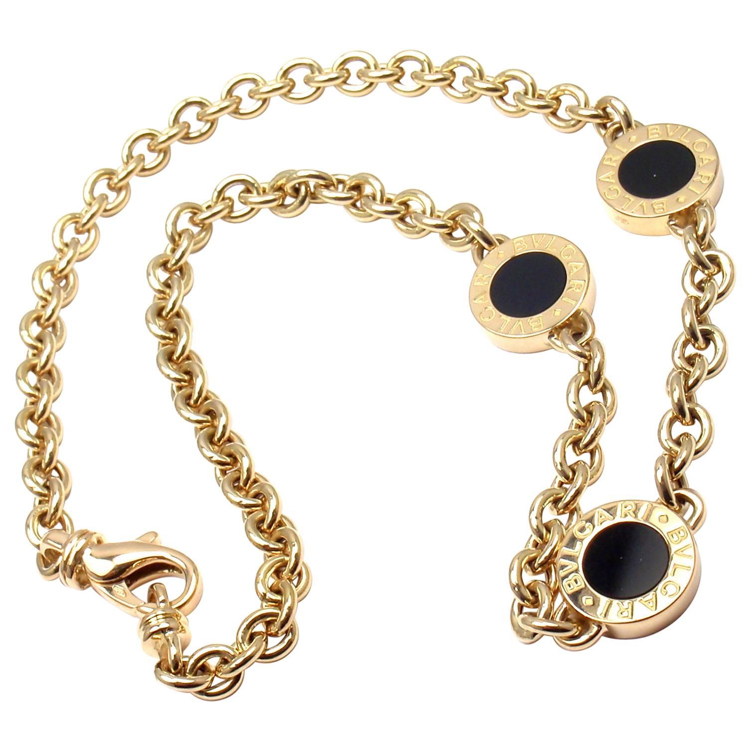 Bulgari Black Onyx Link Yellow Gold Necklace