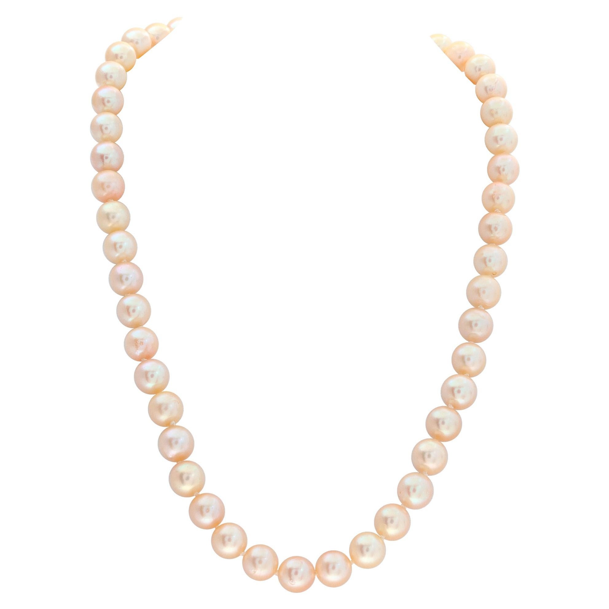 Akoya pearls with pink golden hues with sterling silver clasp For Sale