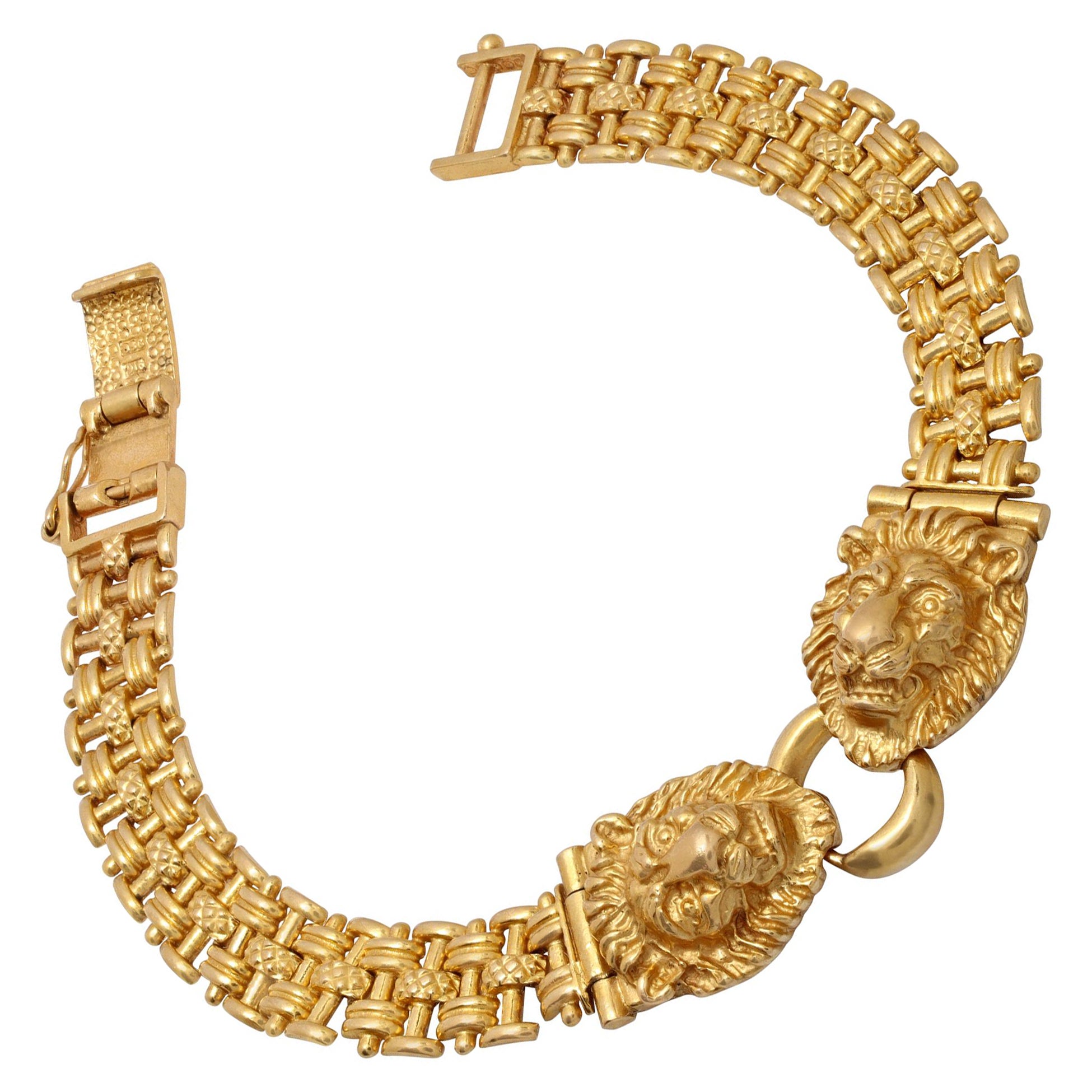 Heavy Solid Stainless Steel Lion Head Bracelet - 136g Gold Finish (8.5")