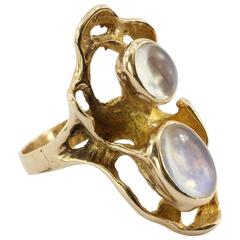 Modernist Abstract Moonstone Gold  Ring 