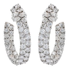 18k White Gold Inside Out Oval Shape Hoops Earrings With Double Row Of Diamonds