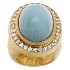 Seafoam chalcedony ring with 1 carat in diamonds