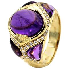 Amethyst Diamond Gold Cocktail Ring 8