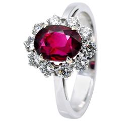 GRS Certified Unheated 2.54 carat Ruby Diamond Halo Ring 6