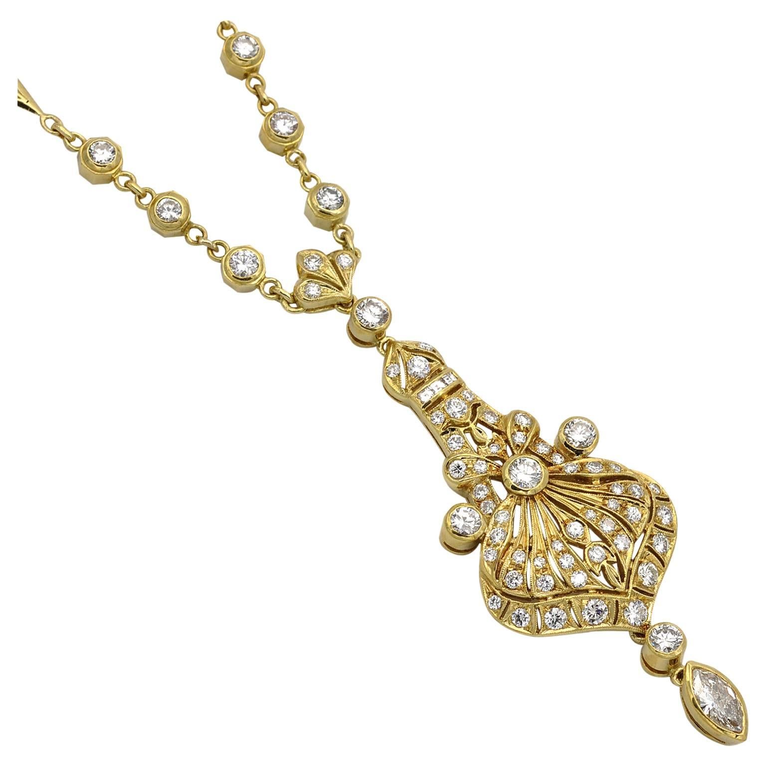 Diamond and Gold Drop Necklace