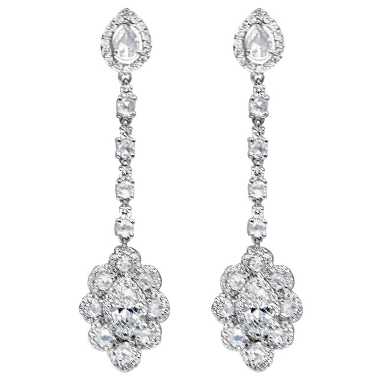 1.50 Carat Marquise and 5 Carat Rose Cut Diamond Earring, 18 Karat Gold