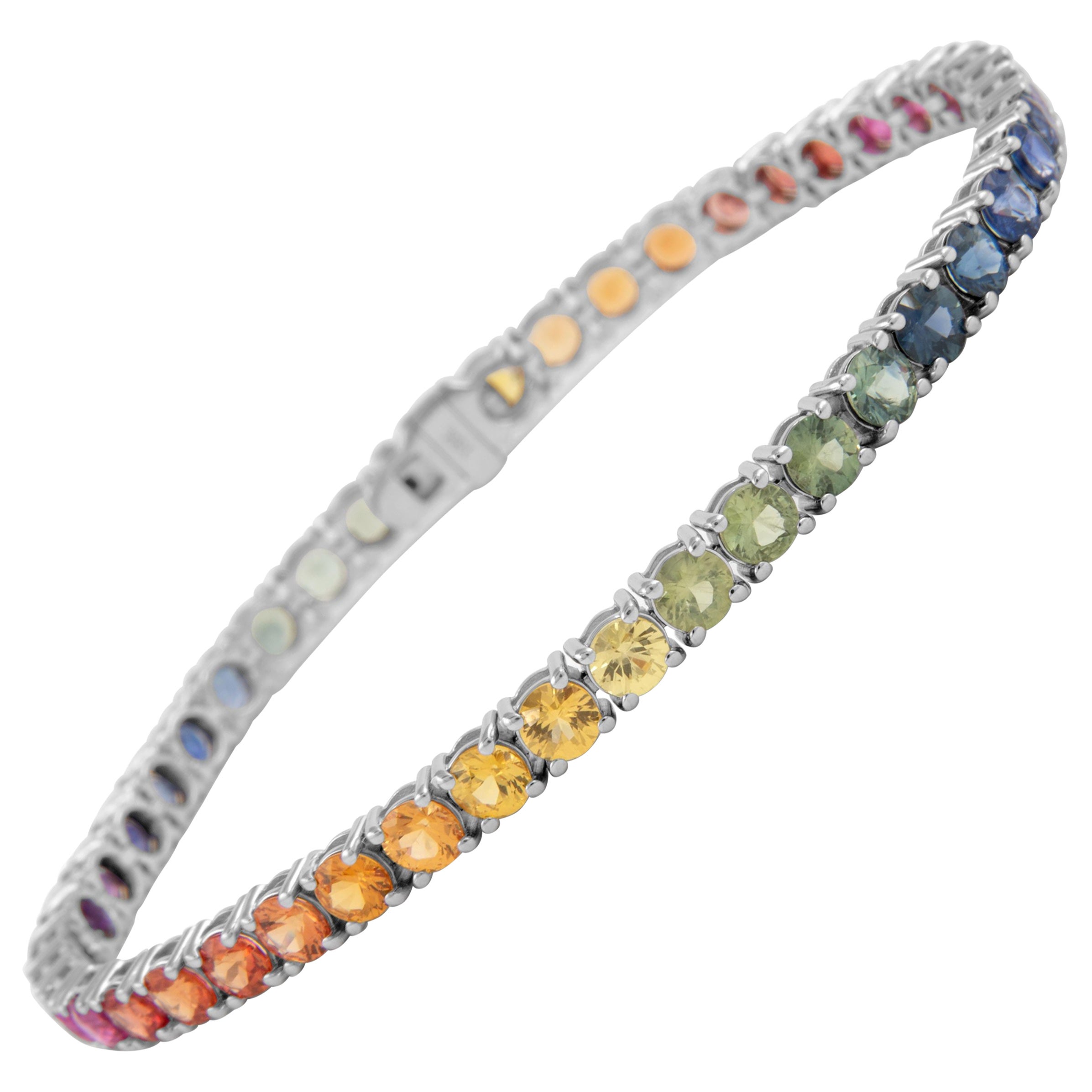 Alexander Beverly Hills Bracciale Tennis con Zaffiro Arcobaleno da 10,23 carati in oro bianco 18 carati