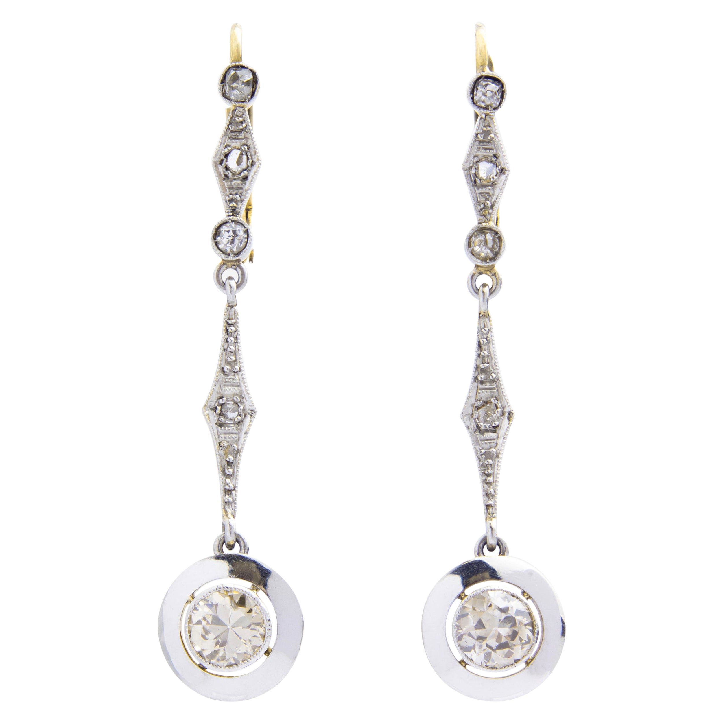 Art Deco Diamant-Tropfen-Ohrringe aus 18 Karat Gold