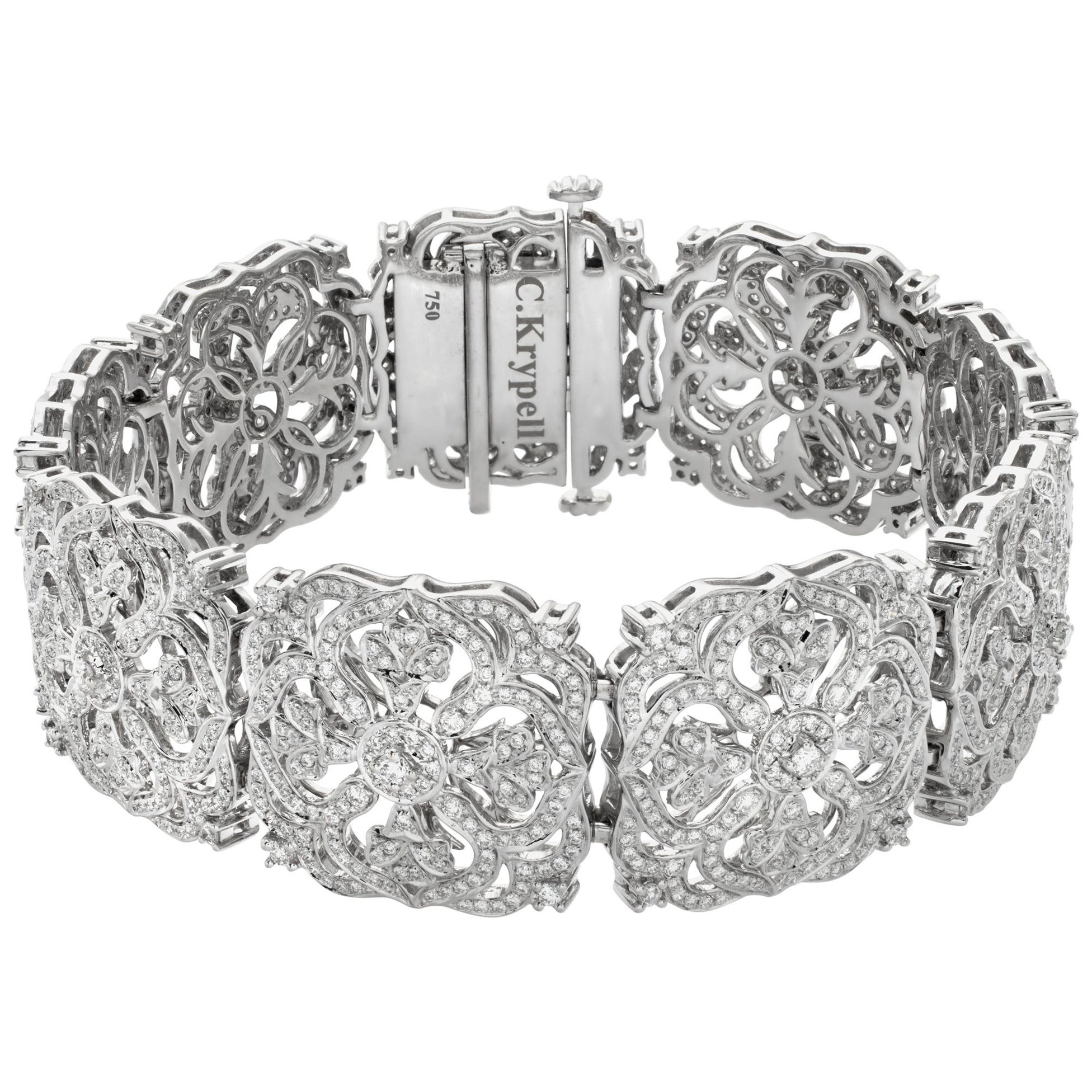18k white gold Charles Krypell diamond floral amulet bracelet For Sale
