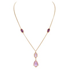 18K yellow gold Victorian-inspired, chain necklace with briolette cut Amethyst