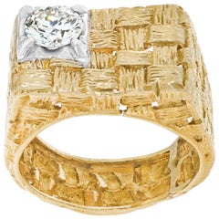 18K gold GIA certified basket weaved textured diamond ring