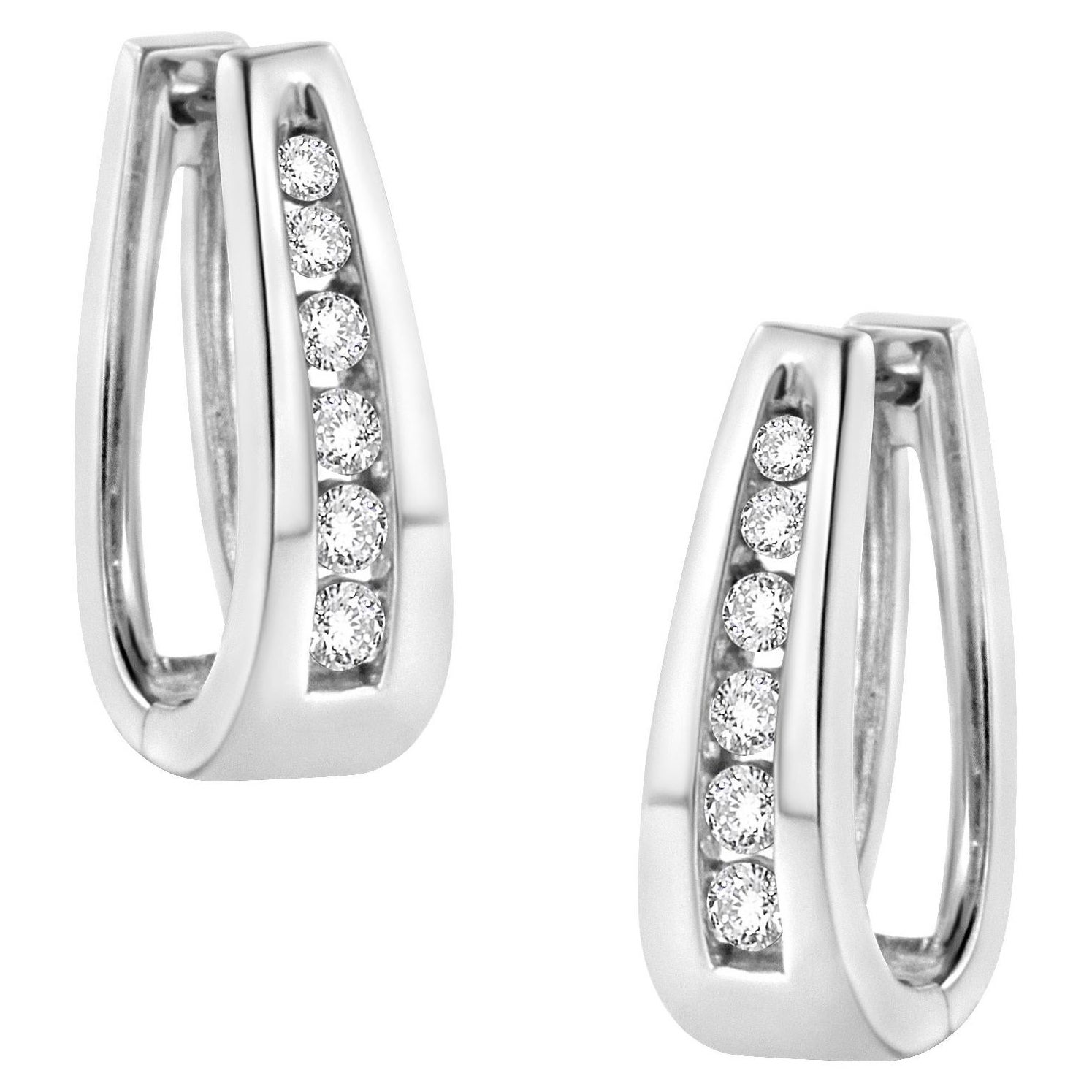14k White Gold 1.0 Cttw Channel-Set Brilliant Round-Cut Diamond Hoop Earrings