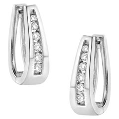 14k White Gold 1.0 Cttw Channel-Set Brilliant Round-Cut Diamond Hoop Earrings