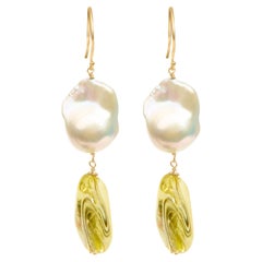 14K Yellow Gold Citrine and Baroque Pearl Drop and Dangle Earrings