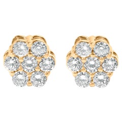 14K Gelbgold 3/4 Cttw 7 Stein Floral Cluster Diamant-Ohrstecker