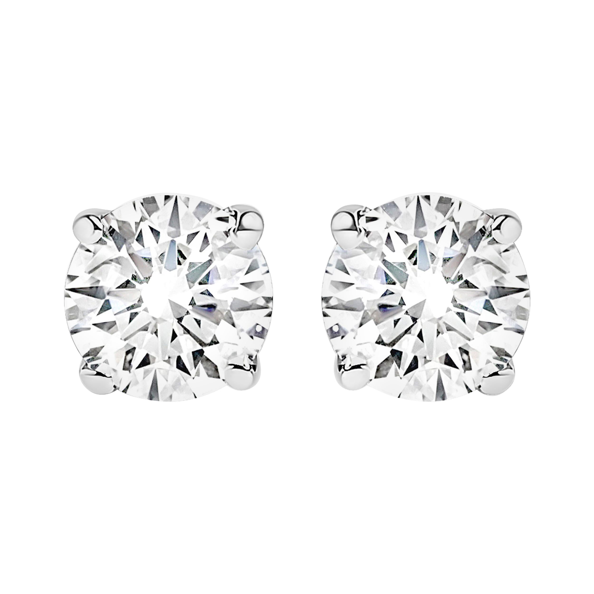 IGI Certified 14K White Gold 1.0 cttw Solitaire Diamond Push Back Stud Earrings