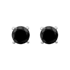 14K White Gold 6.00 Cttw Round Brilliant-Cut Black Diamond Classic Stud Earrings